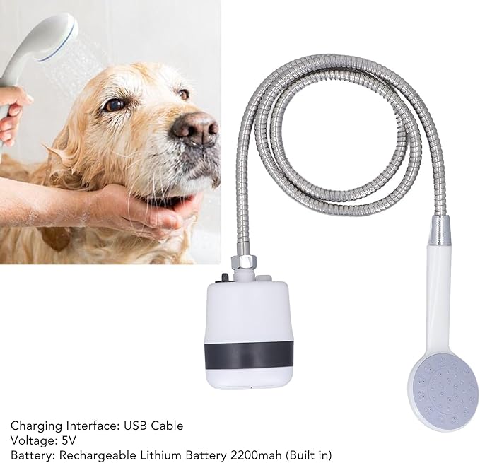 Brrnoo USB Rechargeable Portable Camping Shower with 4.9ft Hose Compact Handheld Electric Shower for Outdoor Use Ideal for Hiking Traveling and Pet Washing