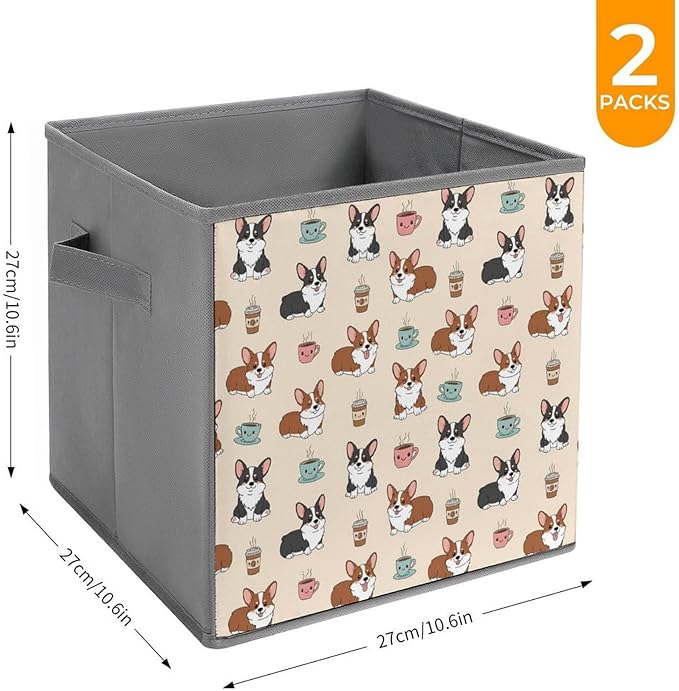 Foldable Storage Box with Handles Coffee Corgi Durable Collapsible Cube Bin for Organizing Toys Books Clothes Versatile Home &amp Office Solution
