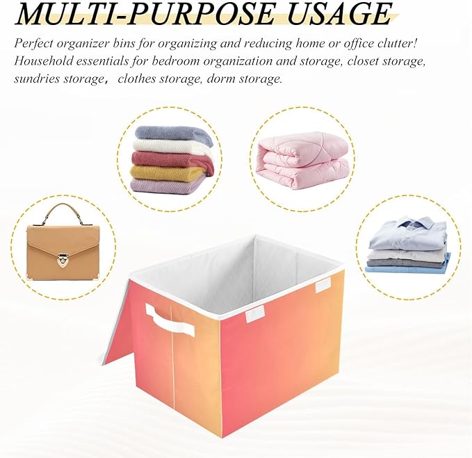 Orange Gradient Storage Containers with Lids Foldable Organizing Containers Storage Bins with Lids Large for Office