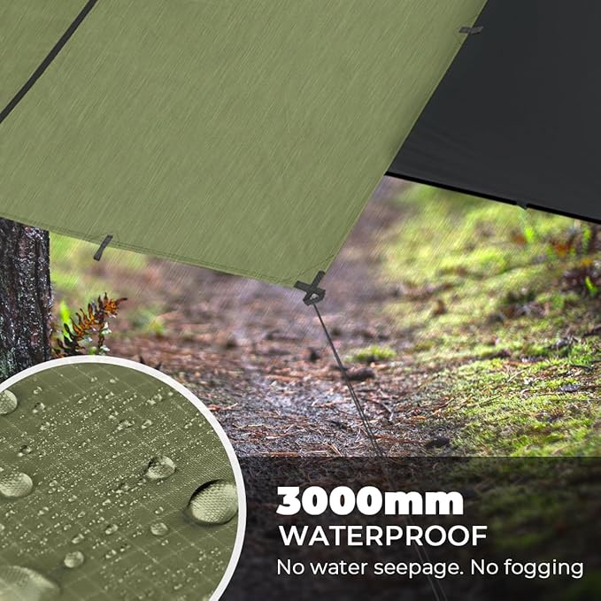Bearhard Waterproof Camping Tarp Lightweight Hammock Rain Fly UV Protection and PU 3000mm Waterproof Backpacking Tarp Tent Footprint or Shelter Kit for Hiking and Outdoor Adventure