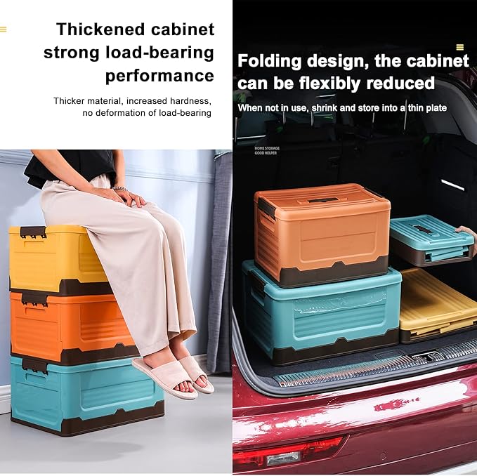 Yizc Stackable Collapsible Storage Bins with LidsDurable Plastic Folding Utility Crates Home Garage Bins Containers OrganizationStorage Cubes Box for Wardrobe Closet-Blue 25l(15.7x11x9inch)