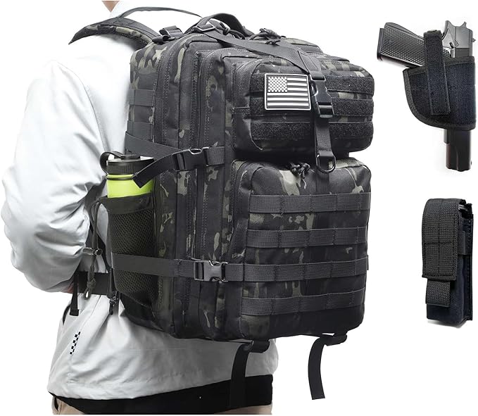 Tactical Backpack for Men Military Backpacks with Gun Holster Bug Out Bag 3 Day Assault Pack Large Molle Gun Backpack Pistol Bag of Handgun Black Camo