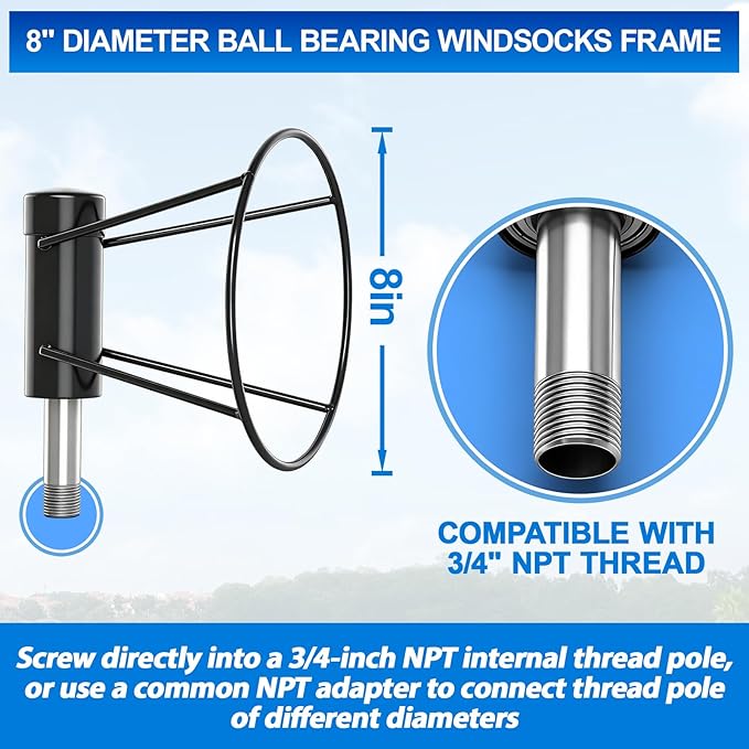 Heavy Duty Windsock Frame 8 Diameter Ball Bearing Windsocks Frame for Airport Helipads Industrial Wind Sock Double Ball Bearing &amp Powder Coated &amp Rustproof