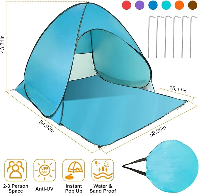 KOCASO Pop Up Beach Tent Sun Shade Shelter - UV Protection &amp Waterproof Sun Shade Shelter with Net Window and Storage Bag - Ideal for Beach Camping Fishing and Outdoor Activities Green