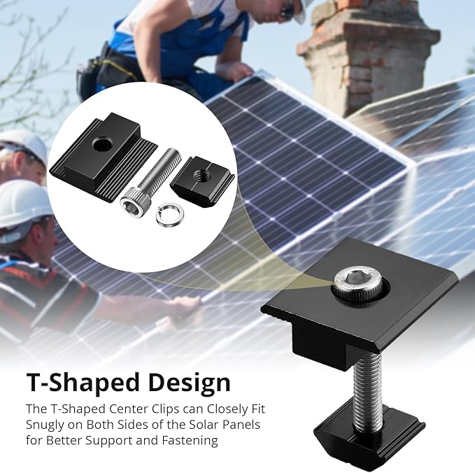 Anbte 10 PCS Solar Panels Brackets 40mm Aluminium 6 x T-Shaped Mid Clamps + 4 x End Clamps Solar Panel Mounting Brackets for Metal Tin Flat Sheet Roofs RV Black