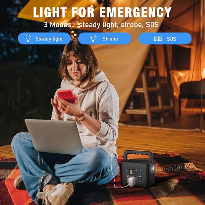 200W Portable Power Station Powkey 120Wh/33000mAh Power Bank with AC Outlet 110V 6 Outputs Solar Generator External Battery Pack with LED Light for Home Use and Outdoor Camping