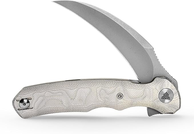 TRIVISA EDC Pocket Pikal Knife for Men Hawkbill Folding Flipper Knife with Clip3.34 14C28N Steel BladeAluminum Foil Handle for Outdoor Camping Lacerta-AL