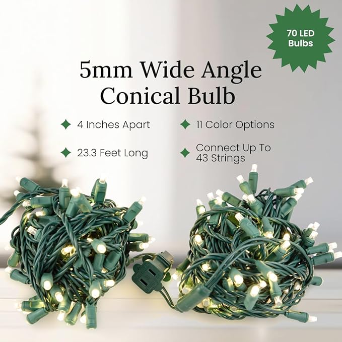 Pro Christmas LED Christmas Lights – 70 Count Wide Angle Conical String Lights – Professional Grade Indoor/Outdoor Commercial Holiday Light Set for Trees Bushes &amp Décor – Red White and Blue