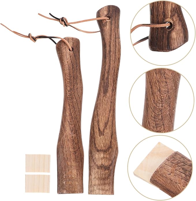 VOSAREA 2pcs Wooden Axe Handle Replacement Short Curved Handle for Hatchet Hammer Ergonomic Design