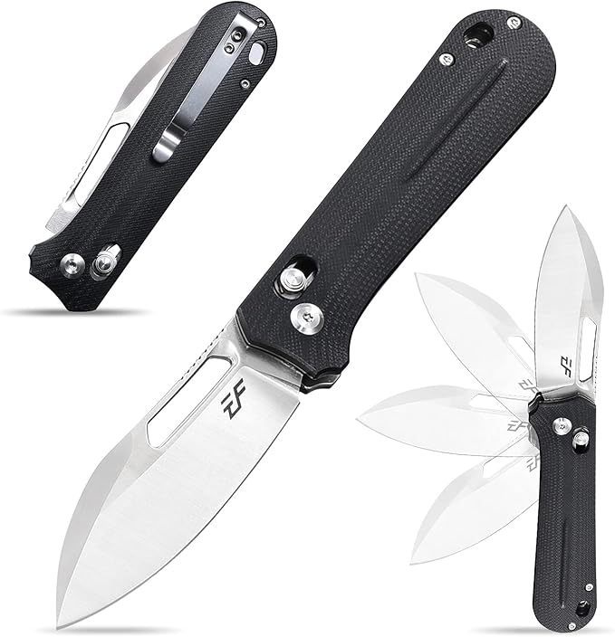 Eafengrow EF963 Folding Knife D2 Steel Blade G10 Handle EDC Tool Knives for Outdoor Working Camping (Black)