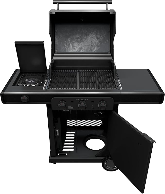Charbroil Pro Series Amplifire Technology 3-Burner Propane Gas Grill and Griddle Cabinet with Side Burner Black - 463366724