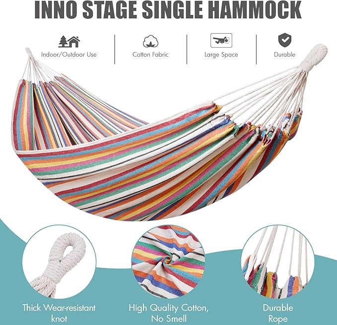 INNO STAGE Brazilian Hammock with Tree Straps - Cotton Hammocks Portable Hammock with Carry Bag for Backyard Porch Outdoor and Indoor Use Mixcolor