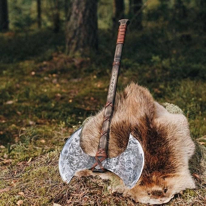 Handmade Double Head Berserker Axe Large Norse Axe Hand Forged Steel AxeDouble Blade Axe Forest Axes Hewing Axe Broad Axe Hunting Axe Dane Axe