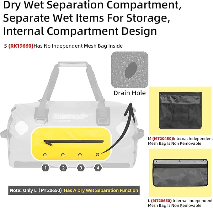 Rhinowalk Motorcycle Dry Bag 65L Waterproof Duffle Dry Bag Motorcycle Travel Luggage with Large Storage Space for Camping Boating Bycycle Motorbike-Black