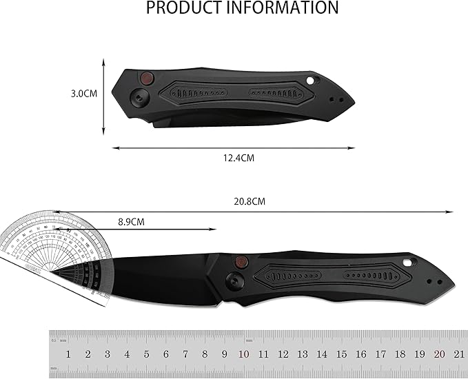 8.3'' Easy Opening Pocket KnifeButton Lock Folding Knives3.54 D2 Black BladeAluminum Alloy Handles and Reversible PocketclipCamping EDC Tool for Men's Gifts