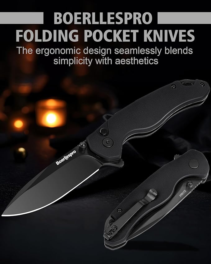 Pocket Knife – 2.99 8Cr14MoV Steel Blade G10 Handle | EDC Folding Knife with Pocket Clip for Men &amp Women | Sharp for Camping Fishing Hunting Tactical Use &amp Survival Hiking -Black