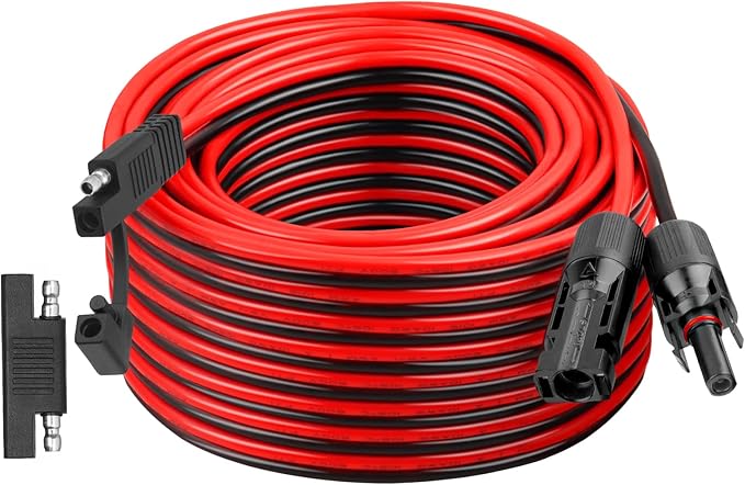 XRDS -RF 10AWG SAE to Solar Panel Connector Cable 50FT Heavy-Duty Tinned Copper Solar Extension Cable with SAE Polarity Reverse Adapter for Solar Power Systems and Battery Connections