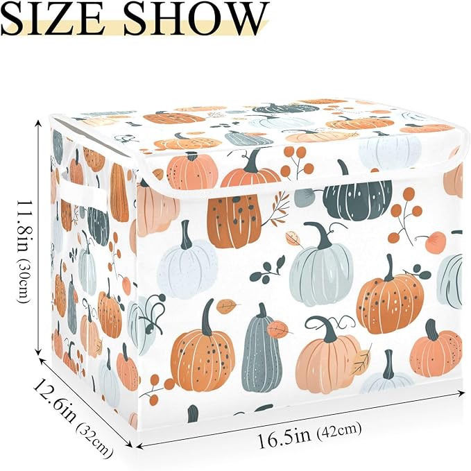 senya Thanksgiving Baskets Collapsible Storage Bins with Lids Fall Adorable Pumpkins Storage Boxes Clothes Baskets for Organizing B06D22020