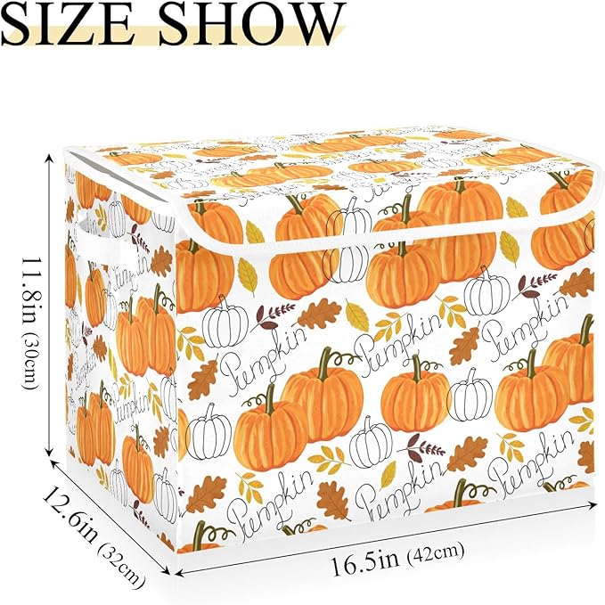 senya Thanksgiving Baskets Collapsible Storage Bins with Lids Pumpkin Leaf Fall Autumn Thanksgiving Storage Boxes Clothes Baskets for Organizing
