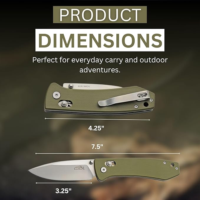 Rite Edge SZCO 4.25 Folding Pocket Knife with Rolling Lock – 8Cr13 Stainless Steel Blade Green G10 Handle EDC Folding Knife with Pocket Clip – Tactical Pocket Knife for Men &amp Women for Camping