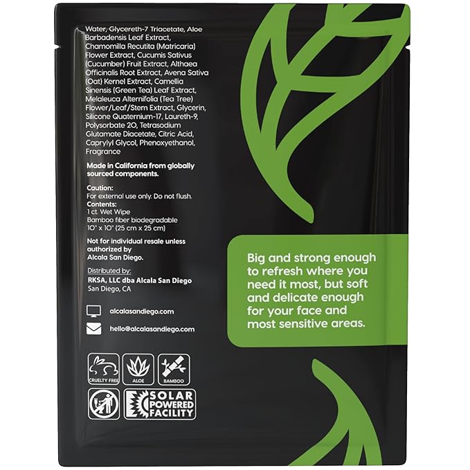 Alcala Deodorizing Body Wipes Individual Shower Wipes 100% Pure Biodegradable Bamboo Wet Wipes with Aloe Tea Tree Adult Body Wipes for Women &amp Men Ideal for Camping Hiking Hospitals &amp Gym (30