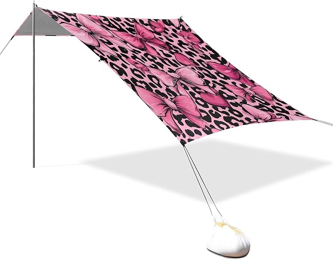 ALAZA Leopard Background Bow Pattern Beach Tent Sun Shelter Portable Canopy Sunshade for Outdoor Camping Picnics Backyard Fun 10x9 ft