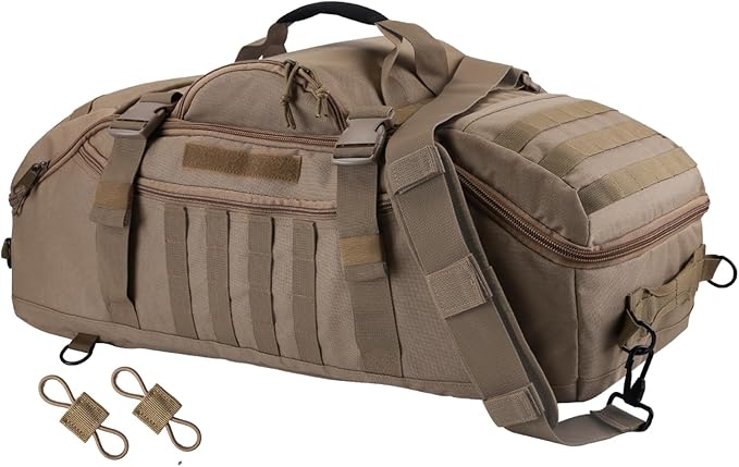 55L Large Travel Gym Duffle Bag Military Tactical Backpack Army Pack 3 Day Bug Out Bag Rucksack for Outdoor Sport Hiking Camping with Molle System Coyote