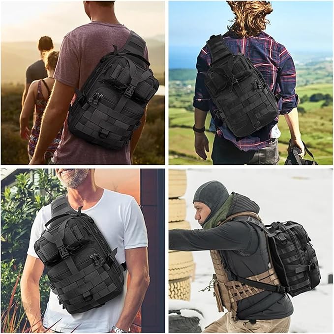 Tactical Sling Backpack Versatile Chest Bag Waterproof EDC Rucksack Bag for Outdoor Hiking Camping(Black)
