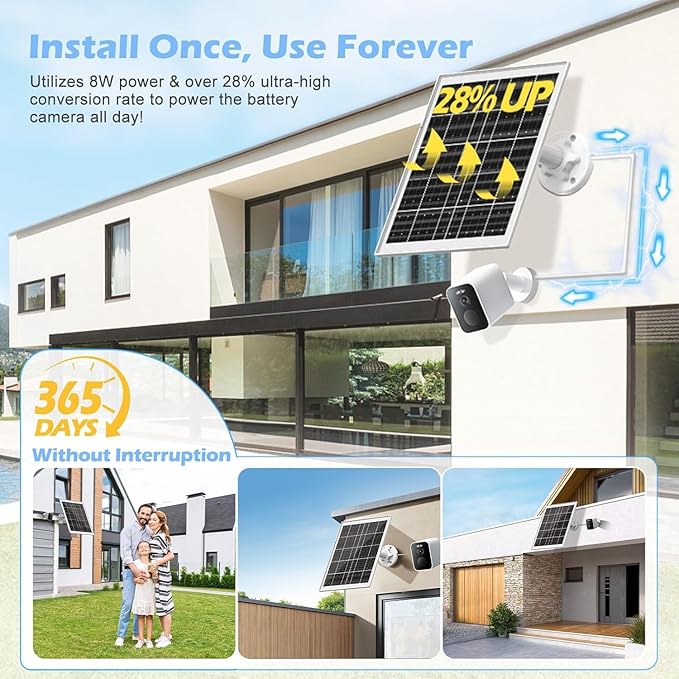 8W Solar Panel Charger for Outdoor Security Cameras with Micro USB/USB-C and DC (35 x 135) Port Fits Ring/Eufy/Wyze/Bird Feeder Camera 13ft Cable Fast Charging (2 Pack)