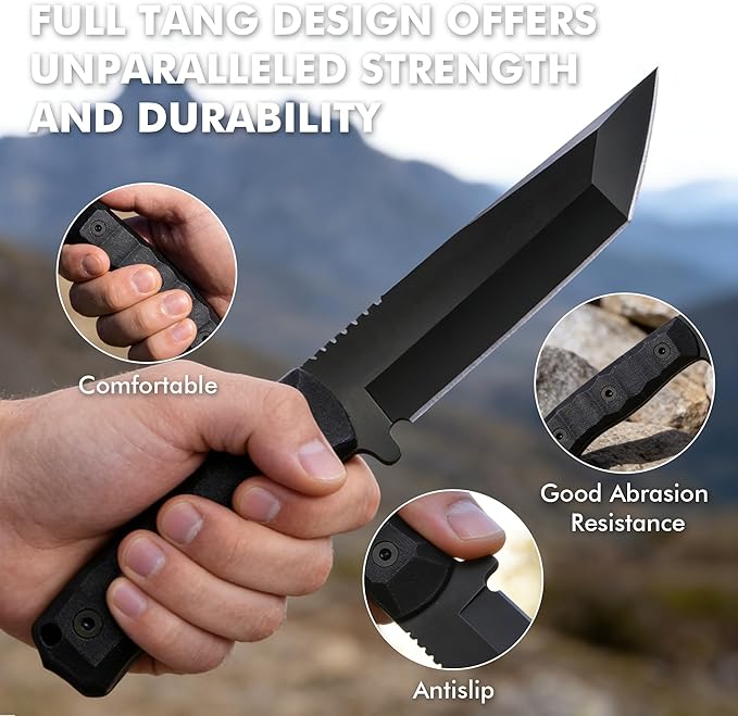 SK1 Fixed Blade Knife with SheathTanto Blade Nylon Fiberglass Handle Full Tang EDC Knives for Outdoor Working Camping Hiking Sruvival