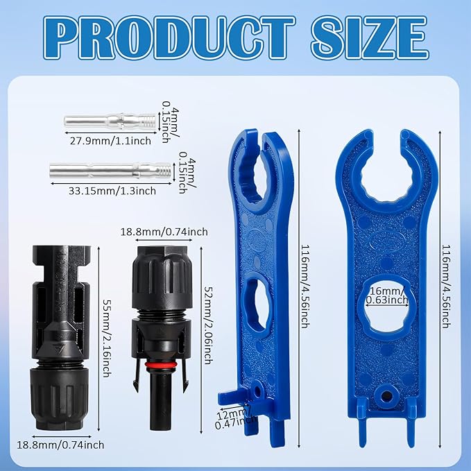 100PCS Solar Panel Connector IP67 1000V 30A Waterproof Connector Male Female with 2 Spanners 50 Pairs Multi-Contact Solar Connectors