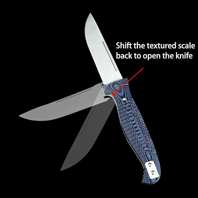 Daily Use Folding Knife with D2 Blade &amp G10 Handle Portable Outdoor EDC Tool for Camping Hunting Survival (Blue)