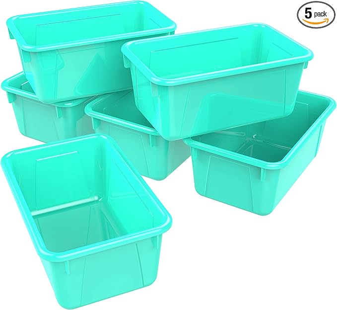 Storex Small Cubby Bins – Plastic Storage Containers for Classroom 12.2 x 7.8 x 5.1 inches Class Teal 5-Pack (62420A05C)