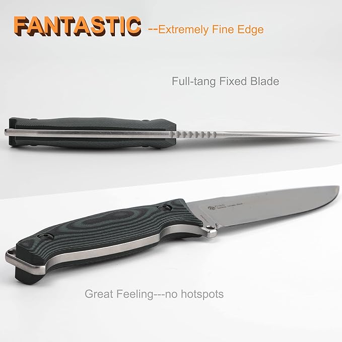 Ruike Camping Small Fixed Blade Knife with Sheath 360 Rotate 14c28n Tactical Full-tang Large Big Stainless SteelHunting Survival Bushcraft Top Hiking ToolMen EDC Outdoor Belt Hidden Horizontal Case