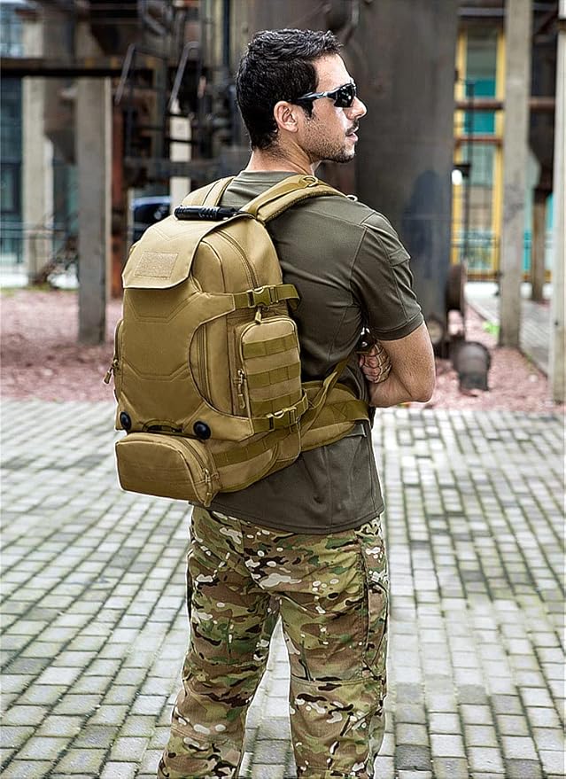 UNISTRENGH 40 Litre Tactical Backpack Multifunctional Outdoor Trekking Daypack Duffle Bag Urban Backpacking (Green Ruin Camo)