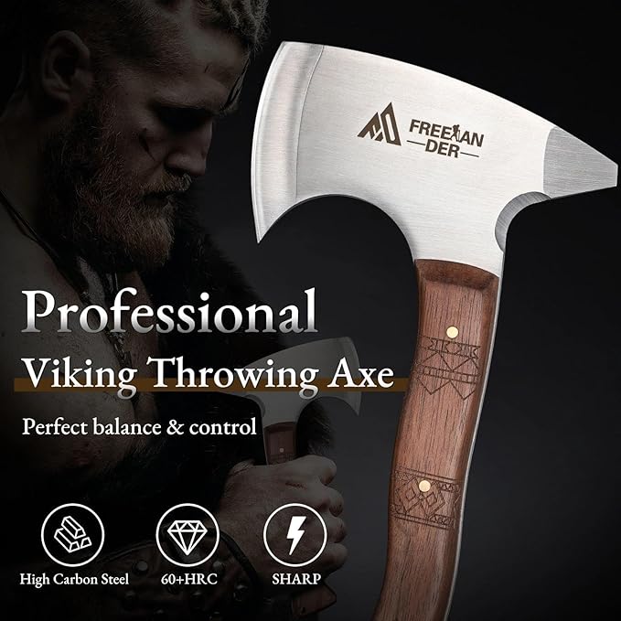 Freelander 7.9'' Throwing Axe Set with Leather Sheath 3 Pack High Carbon Stainless Steel Small Throwing Axes Hatchet for Adults Men &amp Women Ergonomic Wood Handle for Competition and Recreation