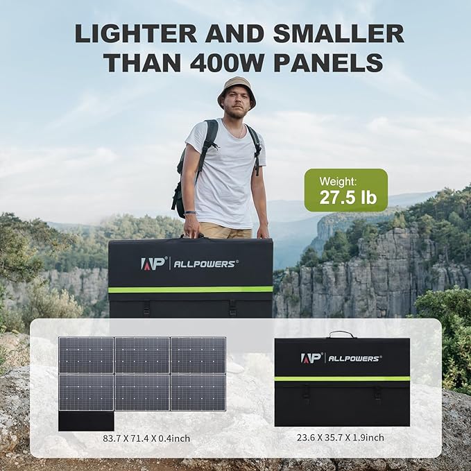 ALLPOWERS SP039 600W Foldable Solar Panel 24% Efficient IP66 Waterproof for RV Camping Home &amp 12V Systems Compact Portable Design