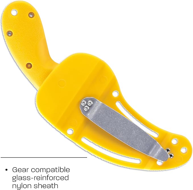 CRKT Bear Claw Fixed Blade Knife with Sheath: Rafting Rescue Self-Defense Serrated Blade with Blunt Tip Yellow Glass-Reinforced Nylon Handle Positive Sheath Lock 2511Y