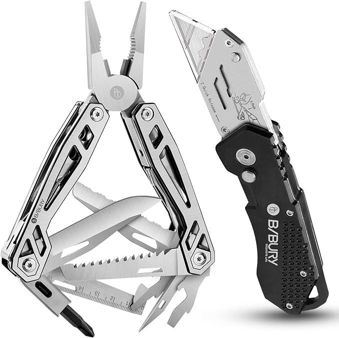 BIBURY Multi Tool &amp Utility Knife Set 21 in 1 Portable Multitool Folding Box Cutter Quick Change Blade Pocket Knife Pliers Tools for Outdoors Camping Fishing Hiking Home Repairs and Surviv