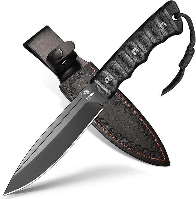 NedFoss BLACK PHOENIX Hunting Knife with Holster 5.5 8Cr14Mov Survival Fixed Blade Knife G10 Handle Bushcraft &amp Camping Gifts for Men