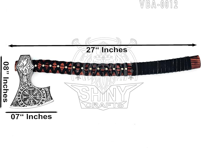 SHINY CRAFTS® Handcrafted Viking Axe – Engraved Nordic Blade with Wooden Handle Unique Gift for Men Collectors Cosplay and Medieval Decor (Brown-VBA-12)
