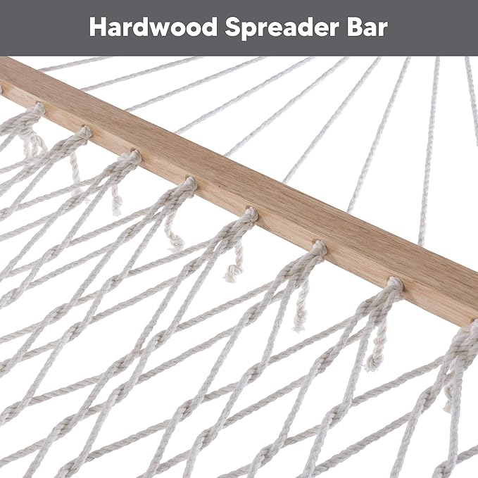 SUNCREAT Hammocks 2 Person Hammock with Hardwood Spreader Bar Double Rope Hammock with Polyester Pad Dark Gray