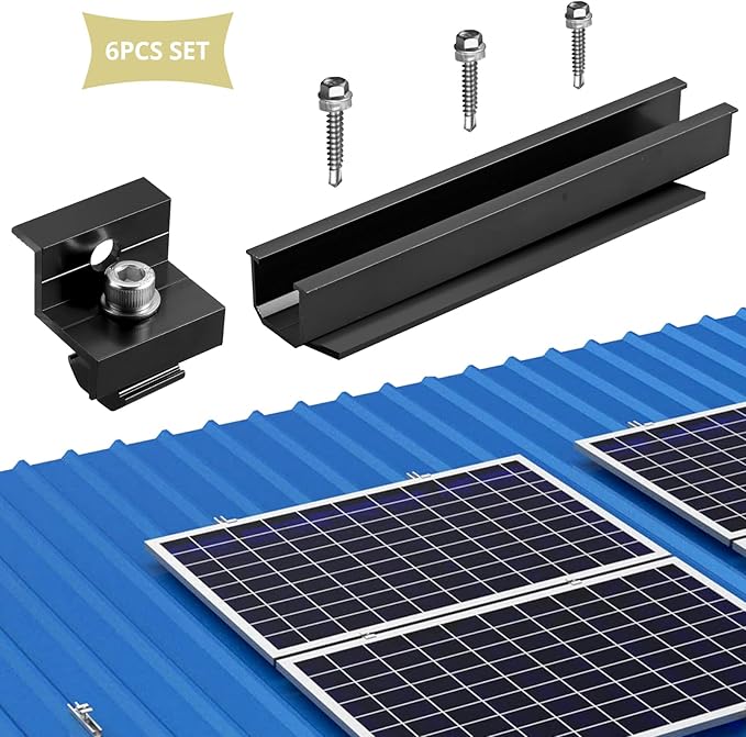 Anbte Solar Panel Bracket Kit 6 Pcs 7.87 in Aluminium Solar Panel Mounting Rail 30mm/35mm Solar Panel End Clamps Solar Panel Brackets for Metal Roof Tin Roof Flat Roof Sheet Roof Black