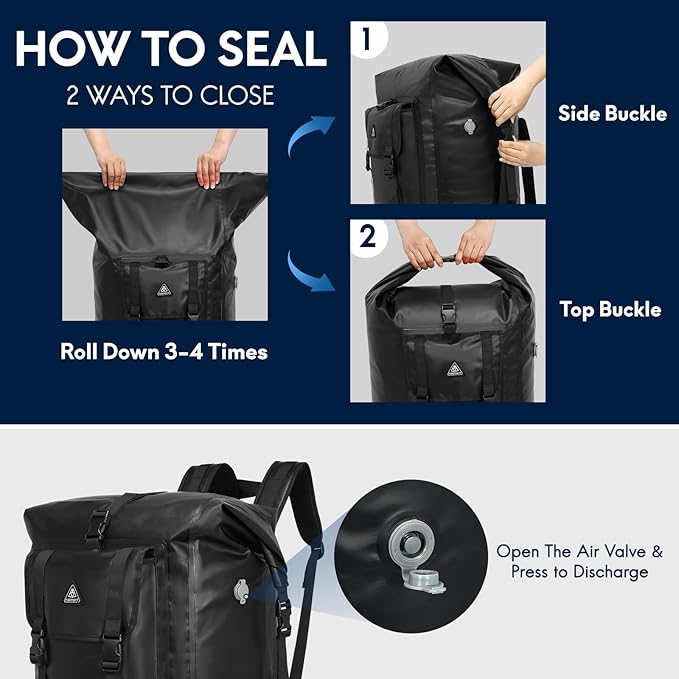 Haimont Large Waterproof Dry Backpack IPX7 Roll-top Dry Marine Dry Bag for Men Kayaking Rafting 100L Black