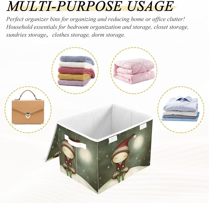 AIXIWAWA Lidded Storage Cube (Cute Fairy Christmas) Fabric Foldable Closet Bins with Flip Lid and Handles Organizer Basket Container 16.5 x 12.6 x 11.8 IN