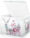 Christmas Baskets Collapsible Storage Bins with Lids Christmas Santa Claus Pink Reindeer Storage Boxes Clothes Baskets for Organizing