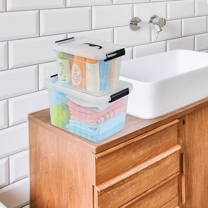 12 Quart &amp 6 Quart Clear Plastic Storage Bins Latching Storage Box Bin with Handle 2 Packs F