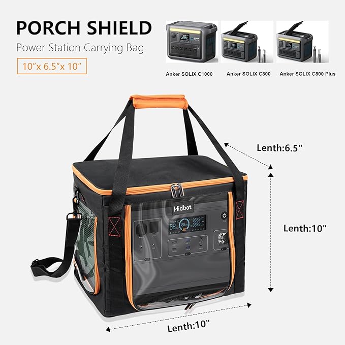 Travel Carrying Case for Anker SOLIX C1000Water-Resistant Protective Power Station Bag for Anker SOLIX C800 &amp C800 Plus with Waterproof Bottom and Front Pockets
