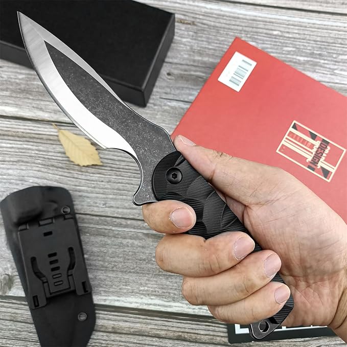 9.4 Outdoor Full Tang Fixed Blade Knife with Kydex Sheath 3.77 8Cr13mov Steel Blade G10 Handle Utility EDC Knife for Camping Hiking Fishing Survival Gift