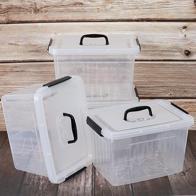 Wekioger 4 Pack 12 Quart Latching Storage Box with Handle Clear Lidded Tote Bin